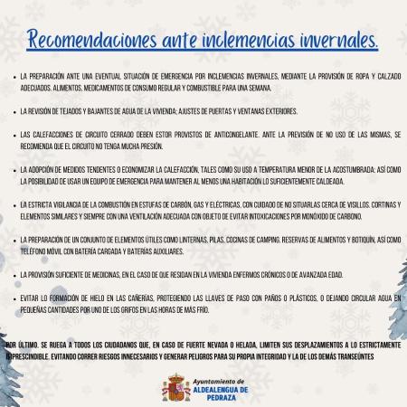 Imagen RECOMENDACIONES INCLEMENCIAS INVERNALES